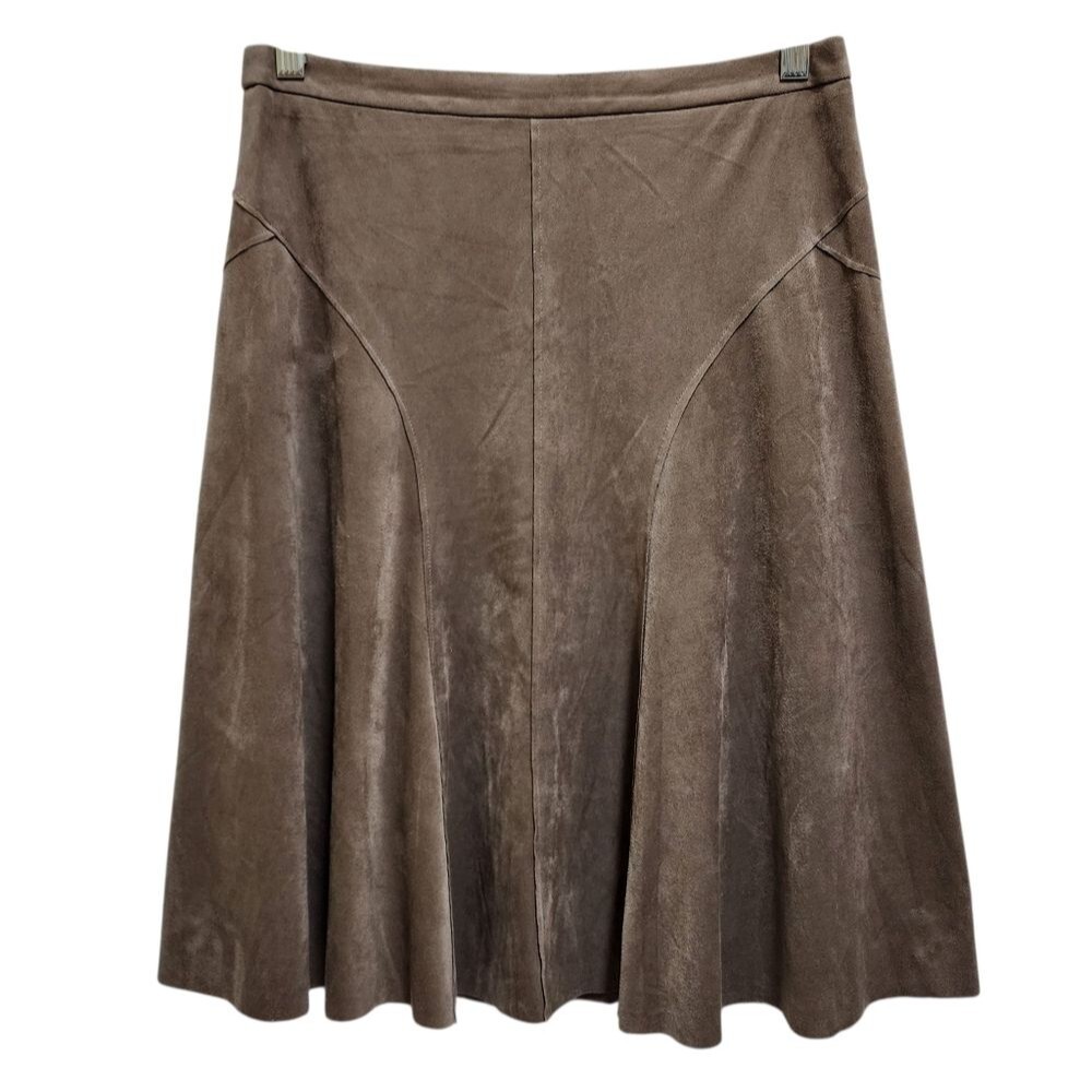 Cynthia Rowley Skirt 6 Brown Faux Suede Flare Zipper Boho Western Office Casual